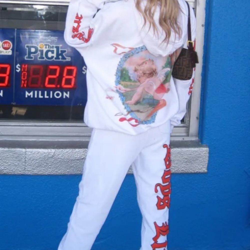 White Boys Lie “Straight Flush” Hoodie and Sweatpants Set with Angel Print 2pc